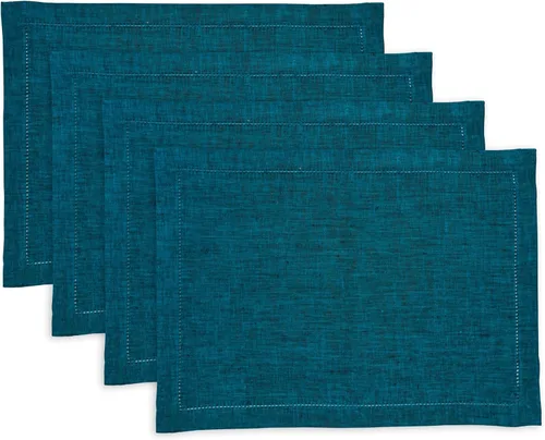 Vista 24 de Solino Home Juego de 4 manteles individuales de tela de lino 100 % puro con vainica, color borgoña cambray, 14 x 19 pulgadas, manteles individuales