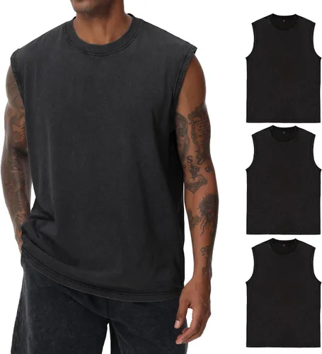 Vista 14 de Camisetas sin mangas de algodón para hombre, corte muscular, gimnasio, correr, playa, ajuste holgado
