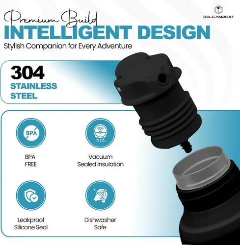 Vista 6 de Mate Thermal Flask Termo con tapa Tapa Vaso – Botella aislada al vacío de acero inoxidable de 1.2L (67.6 onzas), mantiene las bebidas calientes