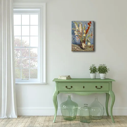 Vista 3 de Wieco Art Jarrón con gladiolos y asteres de China por Van Gogh Famosas pinturas al óleo Reproducción de pinturas al óleo modernas florales Giclée