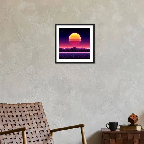 Vista 4 de ART.COM Wall Art Print Retro Futuristic Background 1980S Style. Digital Landscape in a Cyber World. Retro Wave Music Album on Black Frame by Kelvin