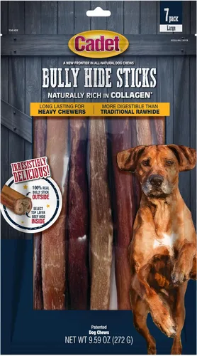 Vista 7 de Cadet Bully Hide Sticks Natural Dog Chews, Large, 7 Count