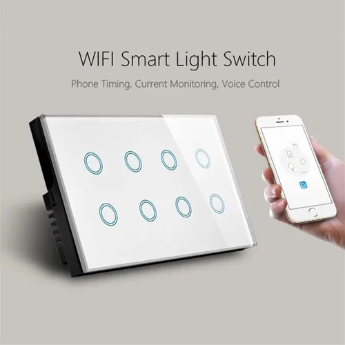 Vista 7 de Smart Home WiFi Smart Touch Light Interruptor de pared Interruptor de cristal Panel Tuya App Smart Life Compatible con control de voz (negro)