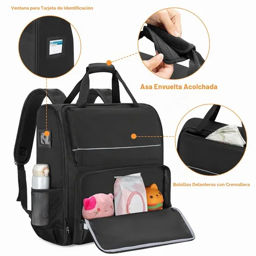 Vista 3 de Mochila para cochecito compatible con BABYZEN YOYO2, color negro, diseño