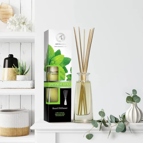 Vista 5 de Difusor de varillas de menta japonesa, 3.4 onzas líquidas, difusor perfumado con palos de ratán, fragancia de menta, recarga de difusor