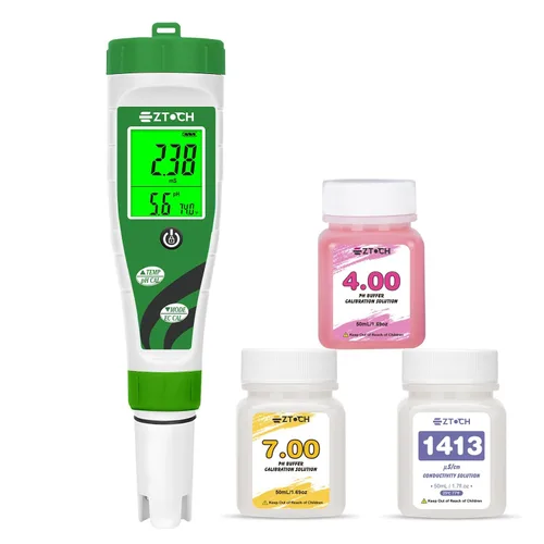Vista 2 de Medidor de pH EC TDS para nutrientes hidropónicos de agua con solución de calibración de pH 4.00 de 8.4 oz y solución de calibración pH 7.00 de 8.4