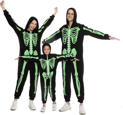 Vista 5 de Spooktacular Creations Pijama de esqueleto para hombre adulto, pijama familiar de esqueleto a juego (brilla en la oscuridad)