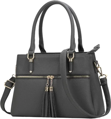 Vista 19 de KKXIU Bolsos tipo satchel para mujer con asa, bolsos de hombro y carteras con bolsillos y cremallera, bolsos cruzados de cuero