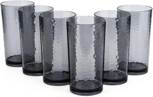 Vista 7 de KX-WARE Vasos de plástico acrílicos de 20 onzas, juego de 12 unidades, transparentes, estilo martillado, apto para lavavajillas, sin BPA