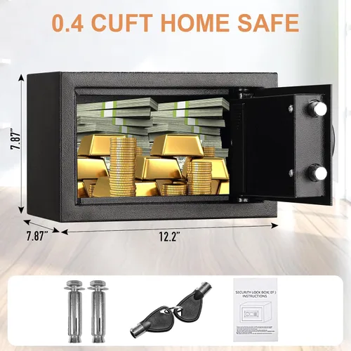 Vista 2 de Tenamic - Caja de seguridad de 0.4 pies cúbicos a prueba de incendios e impermeable, con teclado, caja de seguridad pequeña para gabinete, de acero
