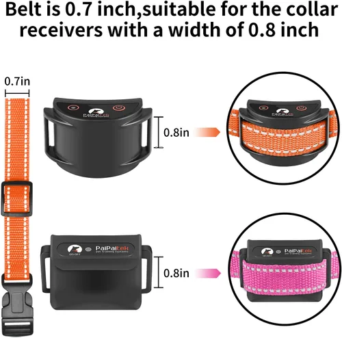 Vista 2 de Correa de repuesto para collar de choque, 3/4 pulgadas, paquete de 2, collar de perro ajustable reflectante, naranja y rosa, tamaño de cuello de 8 a