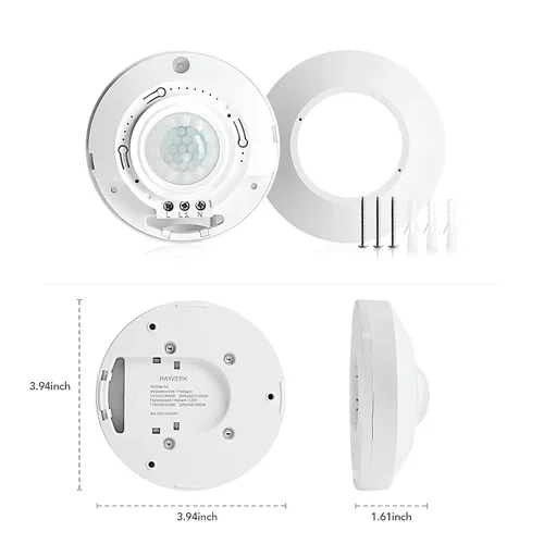 Vista 4 de RAYZEEK Sensor de movimiento de montaje en techo, sensor de movimiento 360, 110V-265V, 1100W, interruptor de sensor de ocupación para techo