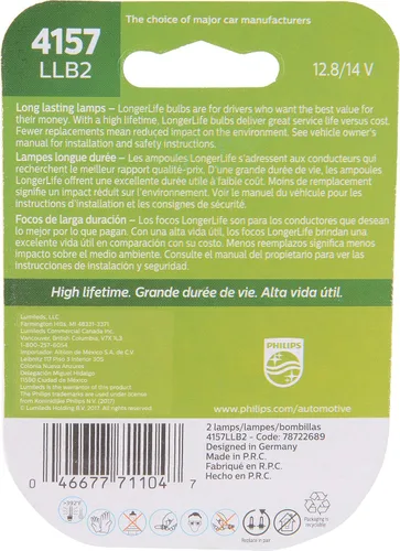 Vista 2 de Foco en miniatura de larga duración 3157LLB2 de Philips, 2 packs, 4157LLB2
