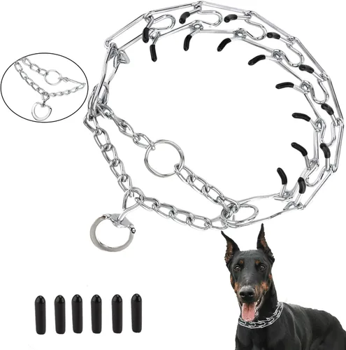 Vista 8 de Cadena de estrangulador de entrenamiento para perro, eslabones ajustables con puntas de goma cómodas y hebilla de liberación rápida para perros Negro