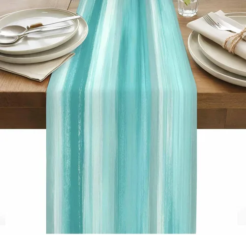 Vista 20 de Zigzi - Bufandas de mesa azules, textura de mármol a rayas grises de Zigzi, camino de mesa de comedor, decoración de mesa rectangular lavable