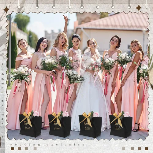 Vista 7 de Tenceur 16 bolsas de regalo de novia con lazo para dama de honor, bolsas de papel con asa, color negro para despedidas de soltera, bodas, despedidas