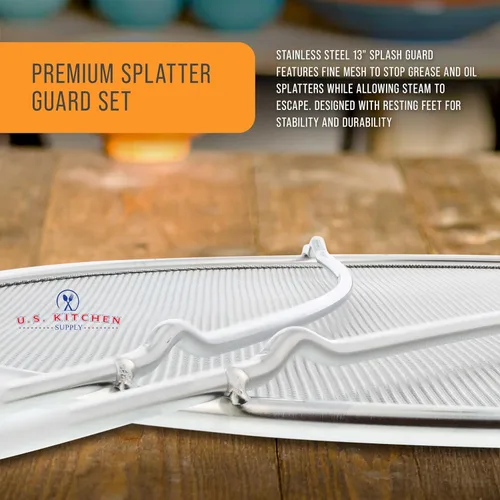 Vista 3 de U.S. Kitchen Supply - Protector contra salpicaduras de acero inoxidable de 13" de malla fina, para grasa y aceite, pantalla antisalpicaduras