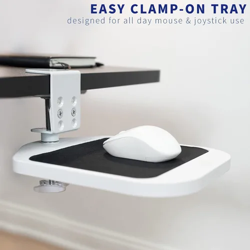Vista 2 de VIVO Plataforma Soporte para Alfombrilla de Ratón de Madera con Abrazadera, Bandeja Giratoria 360° Ajustable Bajo el Escritorio, Accesorio