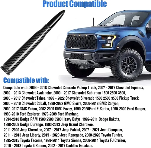 Vista 7 de 50 Cal Truck Bullet Antena diseño de fibra de carbono compatible con Ford F150 F250 F350, Dodge RAM 1500, Chevy Silverado, GMC Sierra, Jeep