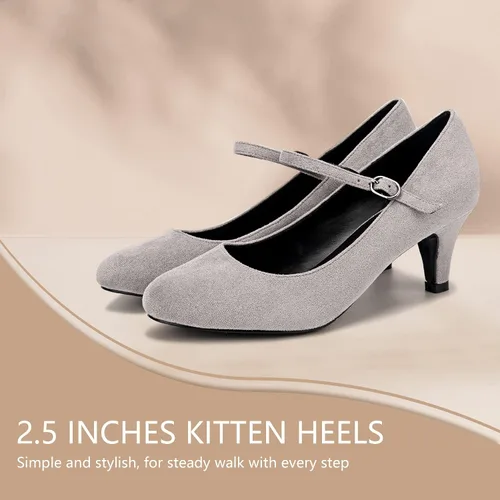 Vista 2 de CAMSSOO Mary Jane - Zapatos de tacón de gatito para mujer, punta cerrada, tacón medio bajo, zapatos de trabajo de oficina