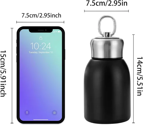Vista 2 de Mini botella de agua aislada al vacío de acero inoxidable para bebidas frías y calientes, taza de café de viaje 10.2 oz /10.1 fl oz (negro)