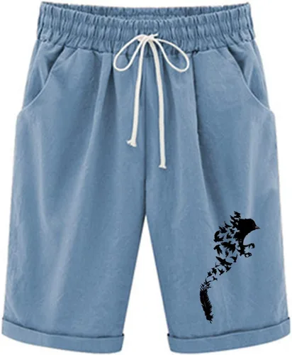 Vista 4 de Women Summer Cotton Linen Mid-Rise Bermuda Shorts Drawstring Elastic Waist Shorts with Pockets (Available in Plus Size)