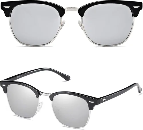 Vista 2 de SOJOS Retro Semi Rimless Polarized Sunglasses Horn Rimmed UV400 Glasses SJ5018