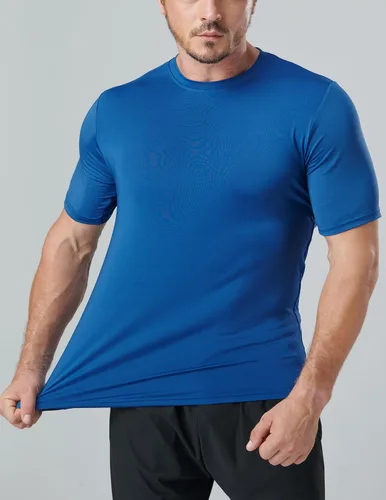 Vista 4 de Paquete de 5 camisetas de manga corta, con cuello redondo y de secado rápido para hombre, camisetas deportivas para correr, entrenar o ir al gimnasio
