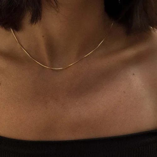 Vista 2 de Tewiky Collar de cadena de oro para mujer, chapado en oro de 14 quilates, collar de cadena de caja de ondas con cuentas finas, collar de oro