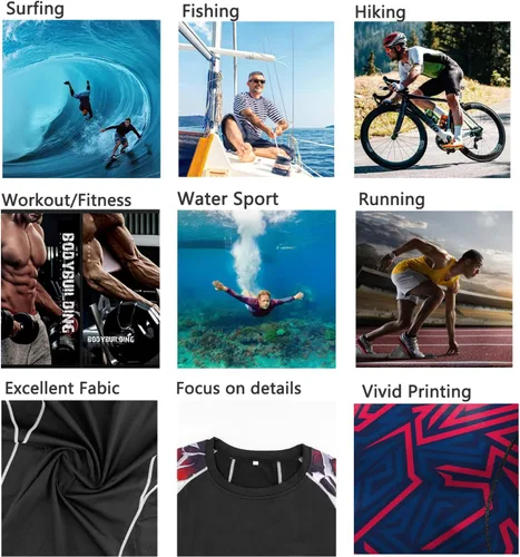 Vista 6 de Men's Rash Guard Shirts Sun Protection UPF 50+ Short Sleeve BJJ Jiu Jitsu Workout Swim Compression Shirt