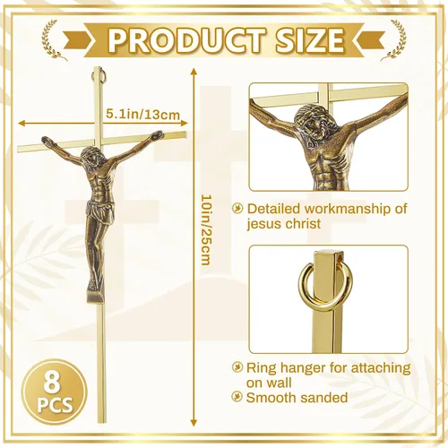 Vista 2 de Leinuosen Crucifijo de metal de 10 pulgadas, cruzes de metal esbeltas y católicas, decoración de pared para decoración del hogar, colgante de Jesús