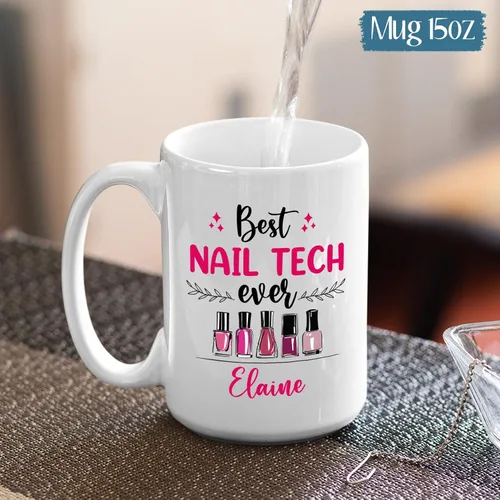 Vista 6 de Taza de cerámica Best Nail Tech Ever – Taza de cerámica personalizada con nombre de manicurista para compañero de trabajo – Nuevos regalos