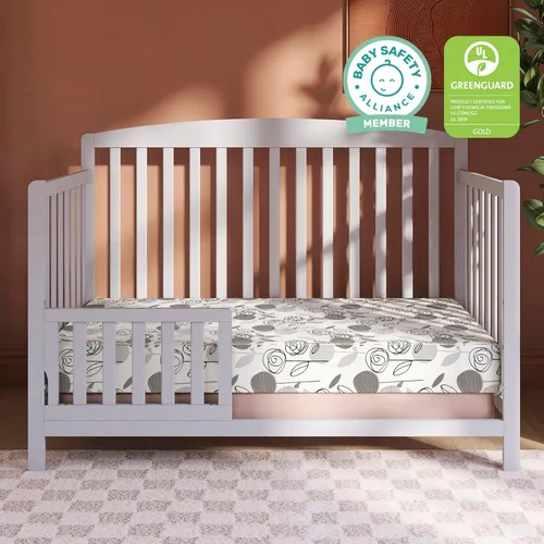 Vista 6 de Dream On Me Colchón 2 en 1 para cuna y niño pequeño, funda de vinilo impermeable, certificado Greenguard Gold y BSA Negro y blanco floral