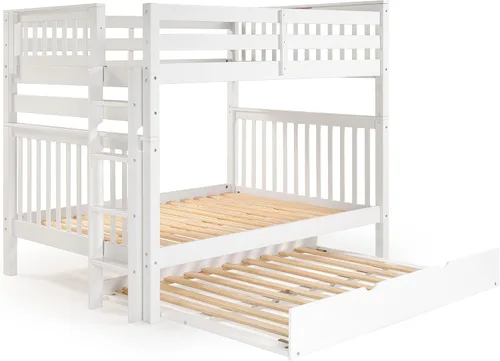Vista 5 de Bedz King Literas de tamaño matrimonial sobre estilo misión completa con escalera final y cama nido completo, color blanco