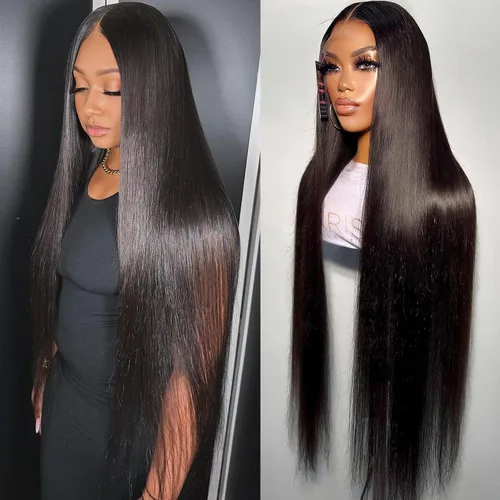 Vista 17 de Pelucas de cabello humano lacio con encaje frontal de hueso de 13 x 4 para mujeres negras, densidad del 200 %, peluca frontal de encaje transparente