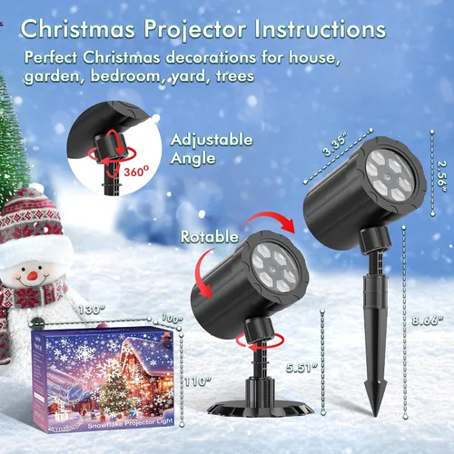Vista 8 de GUSODOR - Proyector de luces de Navidad para exteriores, proyector dinámico de copo de nieve IP65, impermeable, luces de proyección de nieve