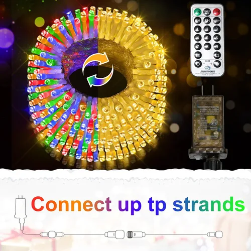 Vista 4 de Luces de Navidad que cambian de color, 98 pies, luces de Navidad para exteriores, 11 modos, impermeables, enchufables, luces parpadeantes