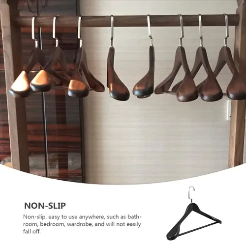 Vista 5 de Hemoton Percha de madera maciza con hombros anchos y gruesos, antideslizante, para almacenamiento de ropa, hogar, dormitorio, armario, organizador