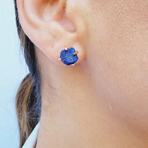 Vista 23 de Aretes de piedra preciosa natural en bruto con oro rosa sobre plata de ley 925, 6 a 0.276 in, regalo de piedra de nacimiento de calidad genuina