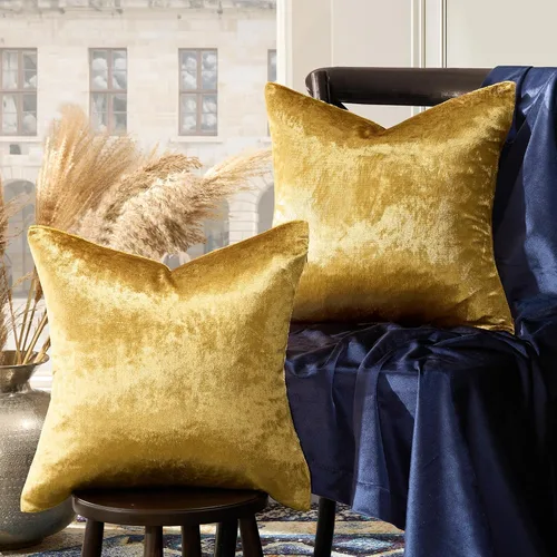 Vista 56 de GIGIZAZA Juego de 2 fundas de almohada doradas de terciopelo de 20 x 20 pulgadas para sofá Almohadas para sofá, tela texturizada suave de 9.88