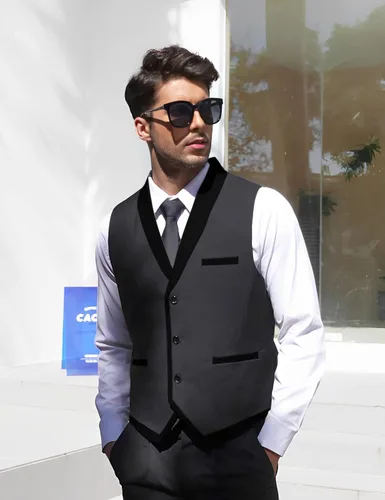 Vista 2 de COOFANDY Chaleco de traje para hombre, ajustado, formal, de negocios, casual, para boda