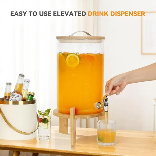 Vista 3 de WILLOW WEAVE - Dispensador de bebidas de vidrio de 2.1 galones con soporte, dispensador grande de bebidas para fiestas, grifo a prueba de fugas