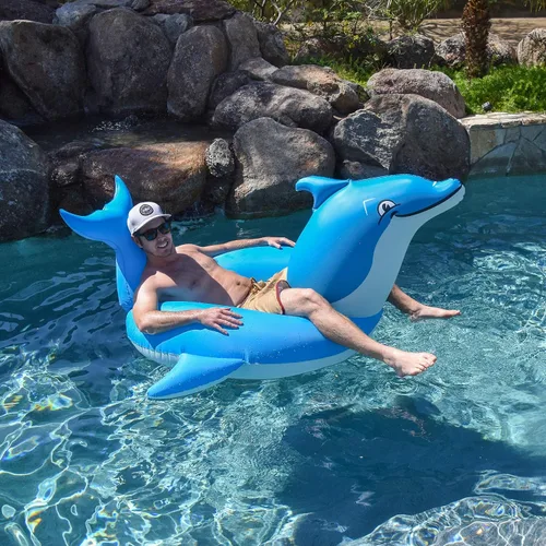 Vista 4 de GoFloats Dolphin Pool Float Party Tube - Balsas inflables para adultos y niños