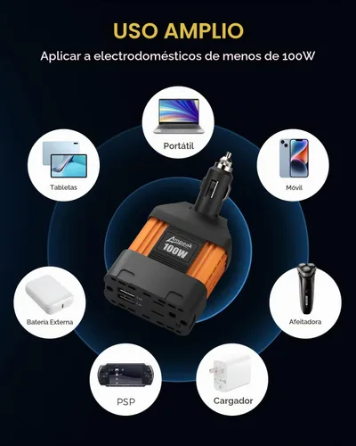 Vista 6 de Inversor de corriente para automóviles, de la marca Ampeak, de 12 V CC a 110 V CA, con puerto USB Pico de sobretensión de 200 W, 1 toma de CA, USB