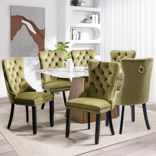 Vista 41 de SoarFlash Juego de 2 sillas de comedor de terciopelo, silla lateral de respaldo alto, silla lateral moderna tapizada de alta gama con botones Beige