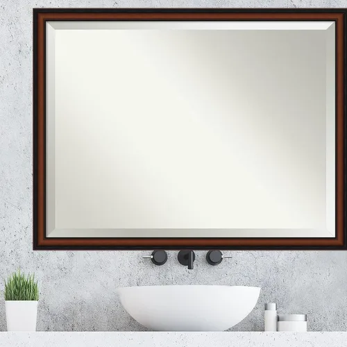 Vista 4 de Amanti Art Espejo de pared marrón de 33 x 43 pulgadas, espejo rectangular estrecho de nogal chipre para decoración de pared de sala de estar, marco