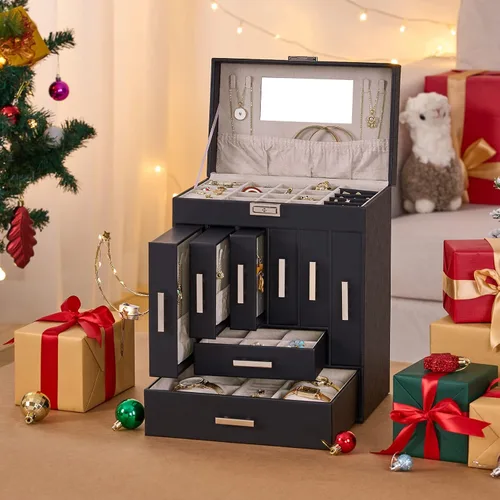 Vista 7 de ANWBROAD Jewelry Box Jewelry Organizer Box Large Jewlrey Boxes Gift for Women Jewelry Holder with Drawer for Necklace Earring Ring Bracelet Watches