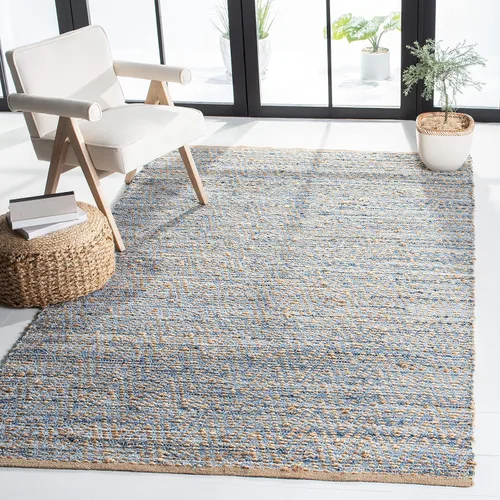 Vista 6 de Safavieh - Colección Cape Cod CAP350A, tapete tejida a mano en algodón natural y azul, Yute