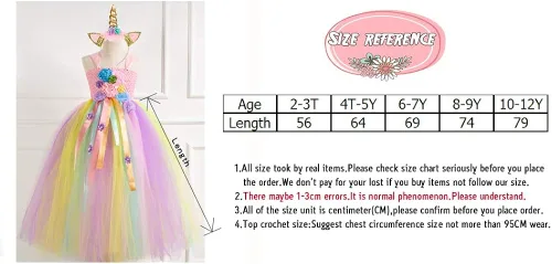Vista 3 de Unicorniosirena tutú vestido para niñas Unicorniosirena con diadema cintura alta vestido de tul para fiesta 4T 6T 8T 10T
