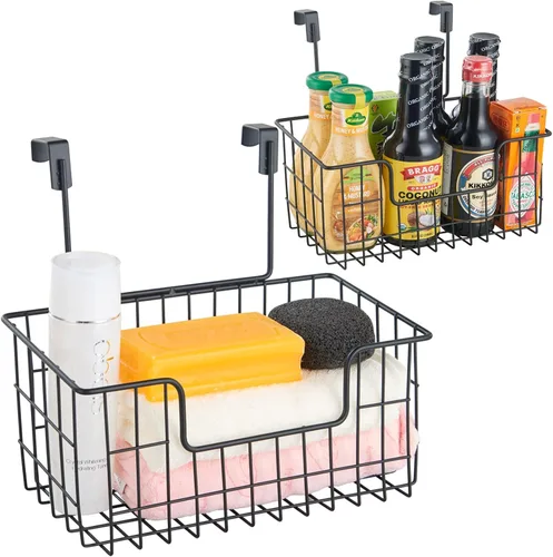 Vista 10 de JUNCHU CHERRY Cesta de almacenamiento de alambre, paquete de 2 unidades, montado en pared para cocina, baño, cesta de almacenamiento colgante